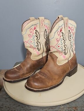 Ariat, Fatbaby, Western, cowgirl, Farmgirl, Sz-9, Pink, Brown, Well-loved, Chore